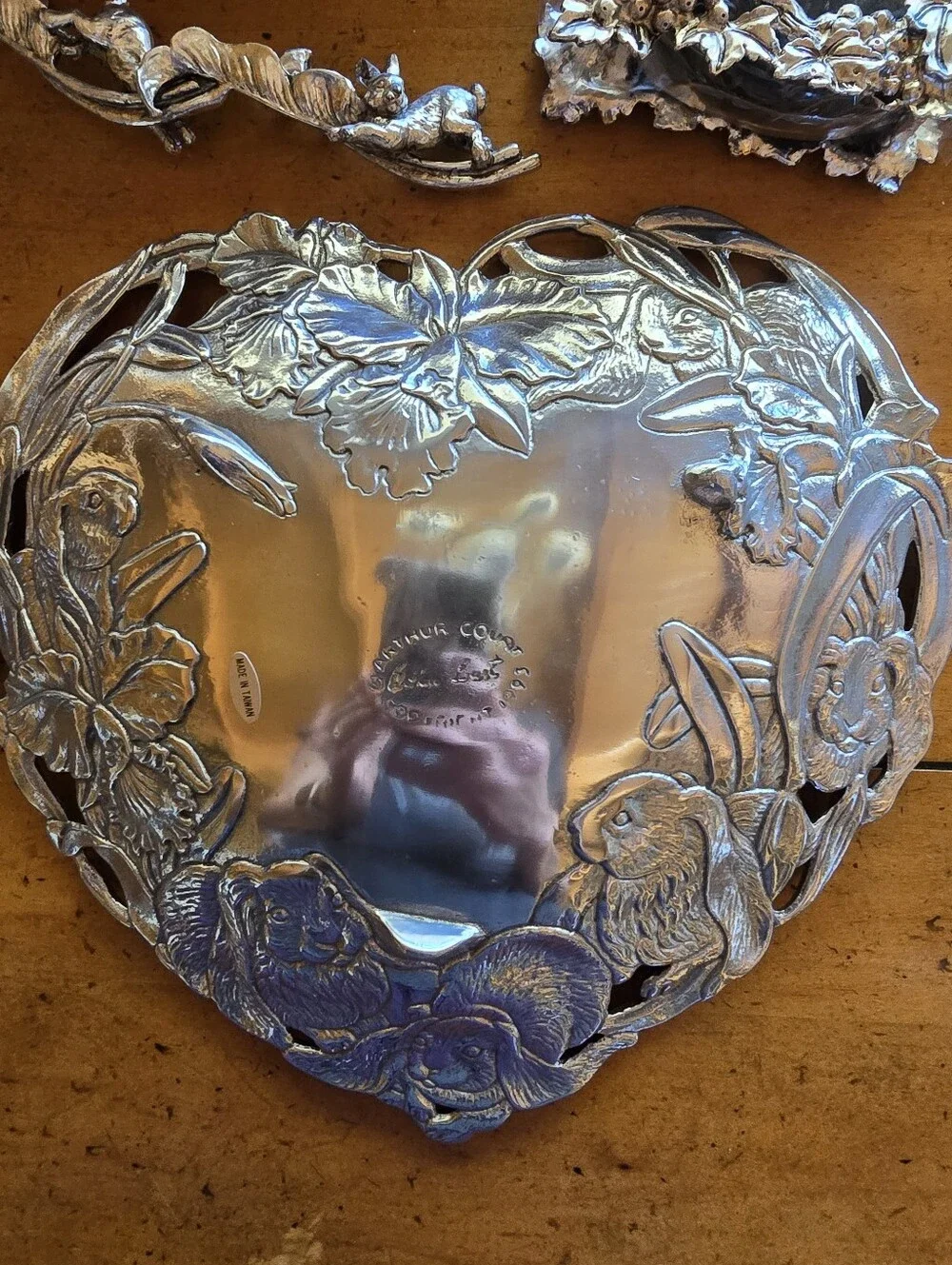 Vintage 1990s New Arthur Court Pewter Rabbit Theme Bowl, Coaster & Candle Snuff
